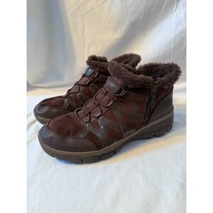 Skechers Relaxed Fit Womens Boots US 9 Brown Suede Leather Fur Lined Ankle Boots